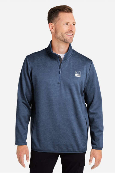 Huk H130098 Mens Cold Front 1/4 Zip Sweatshirt w/ Pockets Heather Naval Academy Blue Model Front