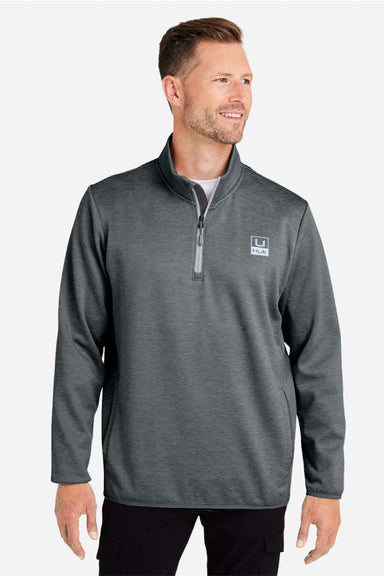 Huk H130098 Mens Cold Front 1/4 Zip Sweatshirt w/ Pockets Heather Volcanic Ash Grey Model Front