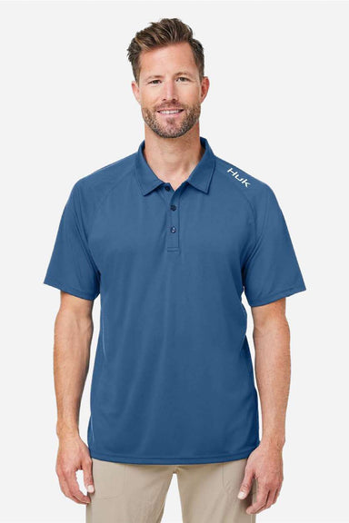 Huk H12L005 Mens LoPro Performance Short Sleeve Polo Shirt Sargasso Sea Blue Model Front