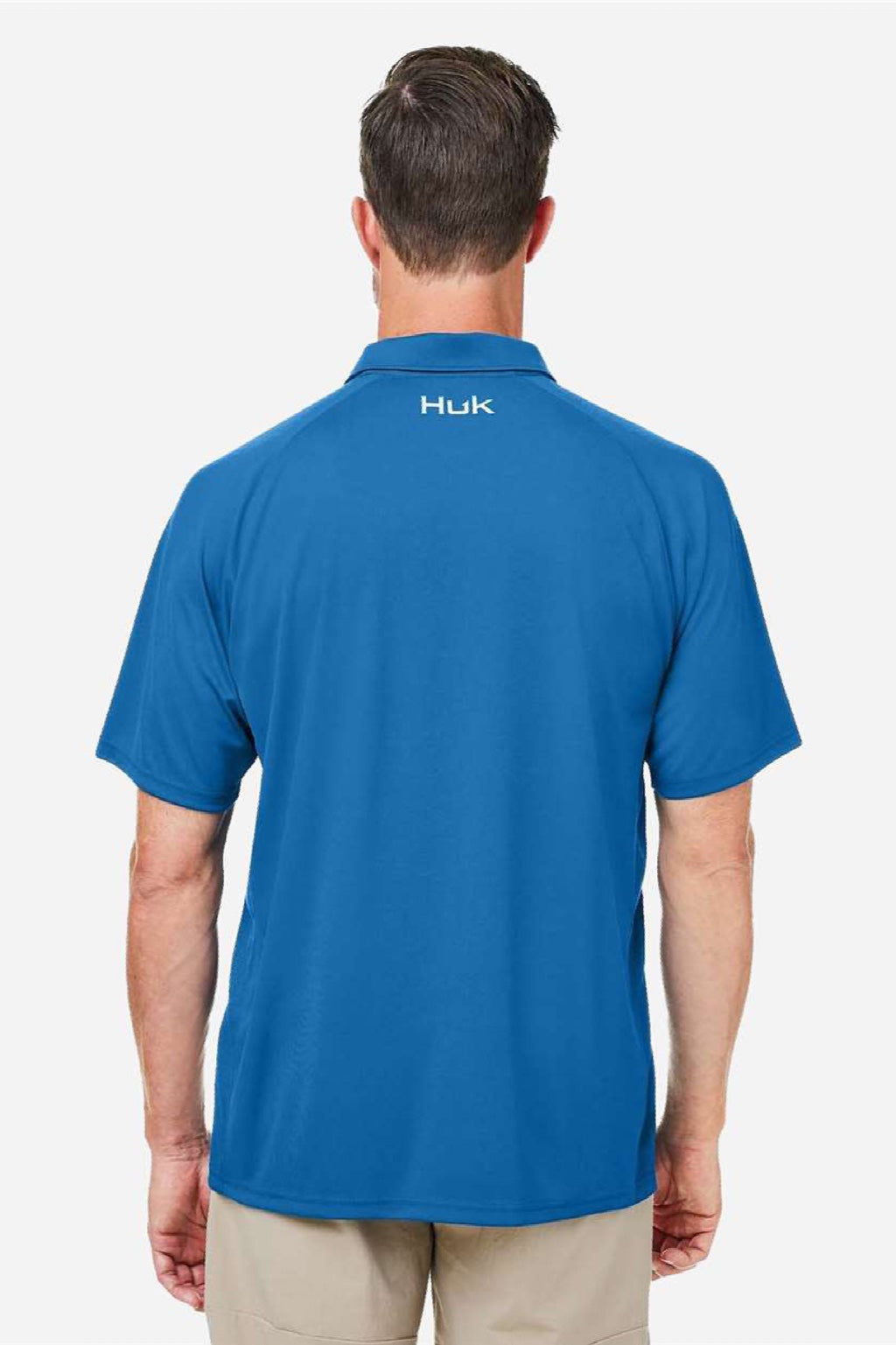 Huk H12L005 Mens LoPro Performance Short Sleeve Polo Shirt Set Sail Blue Model Back
