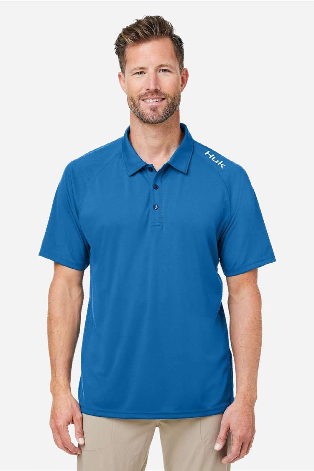Huk H12L005 Mens LoPro Performance Short Sleeve Polo Shirt Set Sail Blue Model Front