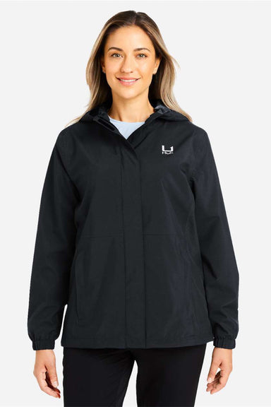 Huk H640027 Womens Storm Full Zip Hooded Rain Jacket Black Model Front