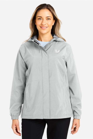 Huk H640027 Womens Storm Full Zip Hooded Rain Jacket Harbor Mist Grey Model Front