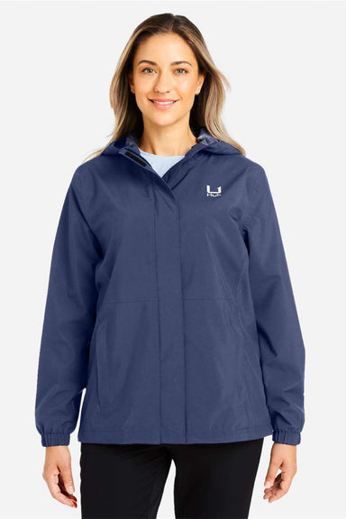 Huk H640027 Womens Storm Full Zip Hooded Rain Jacket Naval Academy Blue Model Front