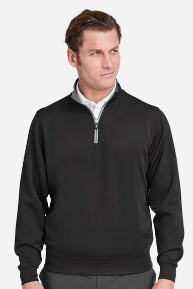 Fairway & Greene C11512 Mens Caves 1/4 Zip Tech Sweatshirt Black/Heather Dark Shadow Grey Model Front
