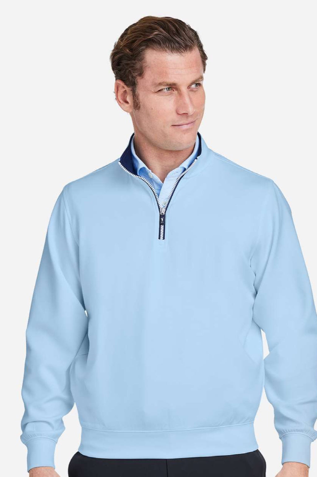 Fairway & Greene C11512 Mens Caves 1/4 Zip Tech Sweatshirt Bluff Blue Model Front