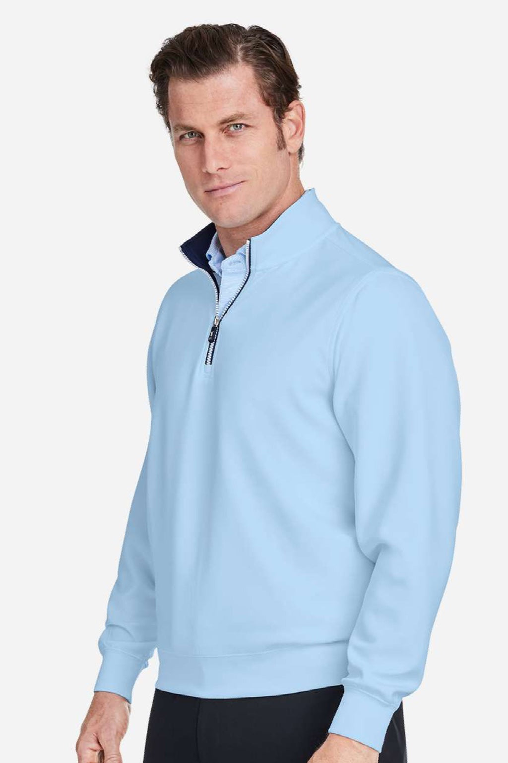Fairway & Greene C11512 Mens Caves 1/4 Zip Tech Sweatshirt Bluff Blue Model Side