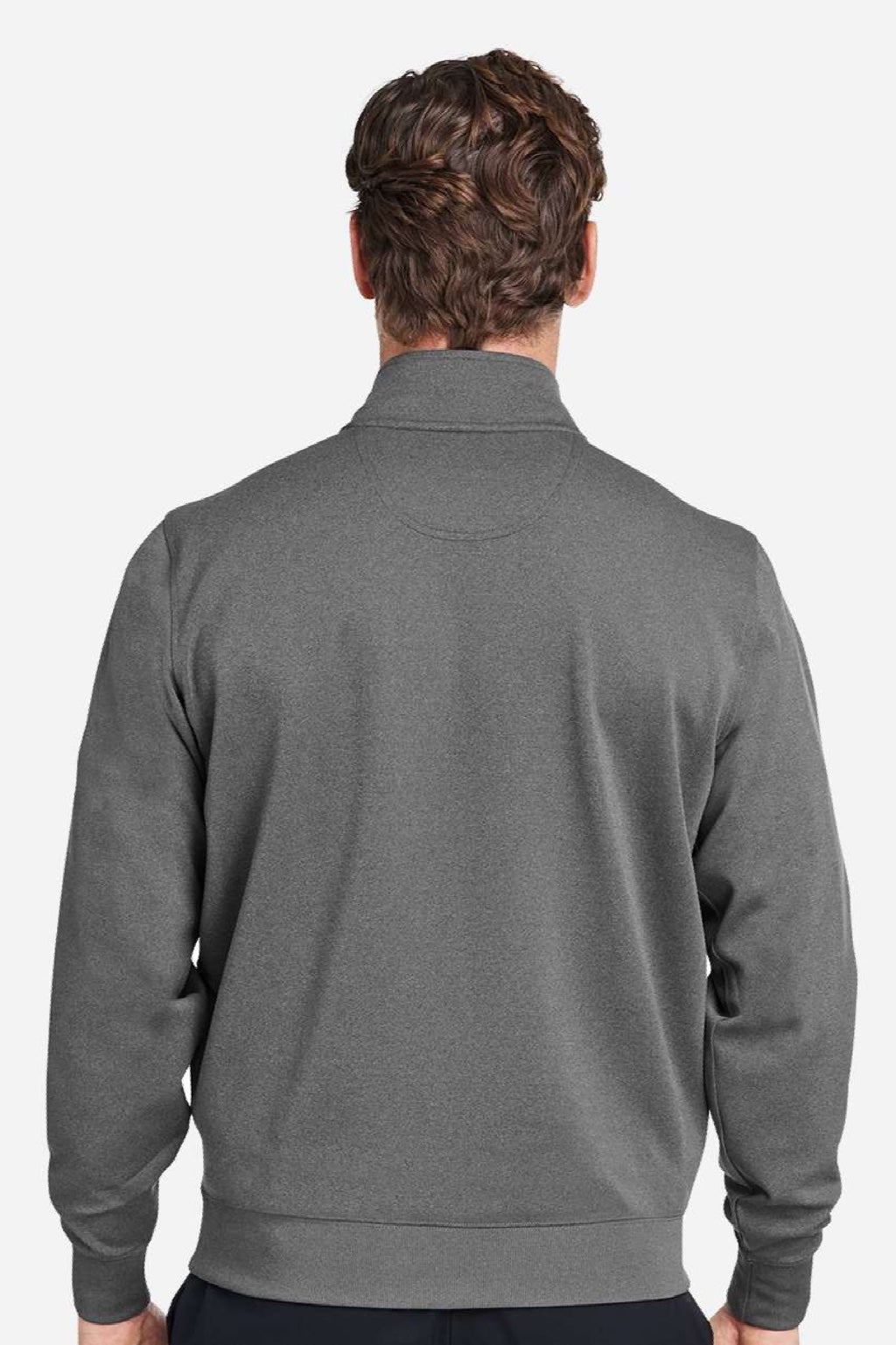 Fairway & Greene C11512 Mens Caves 1/4 Zip Tech Sweatshirt Heather Dark Shadow Grey Model Back