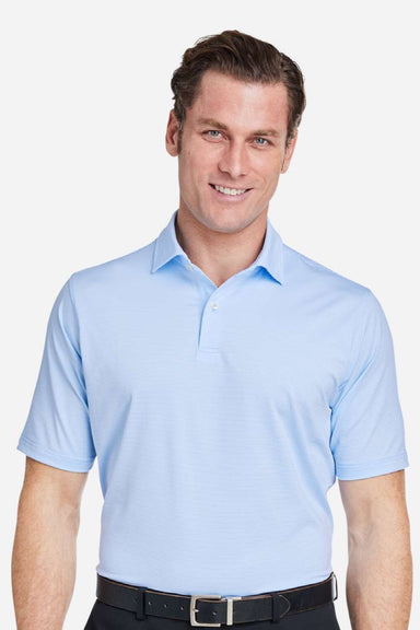 Fairway & Greene I11526 Mens USA Made Mini Stripe Tech Short Sleeve Polo Shirt Bluff Blue Model Front