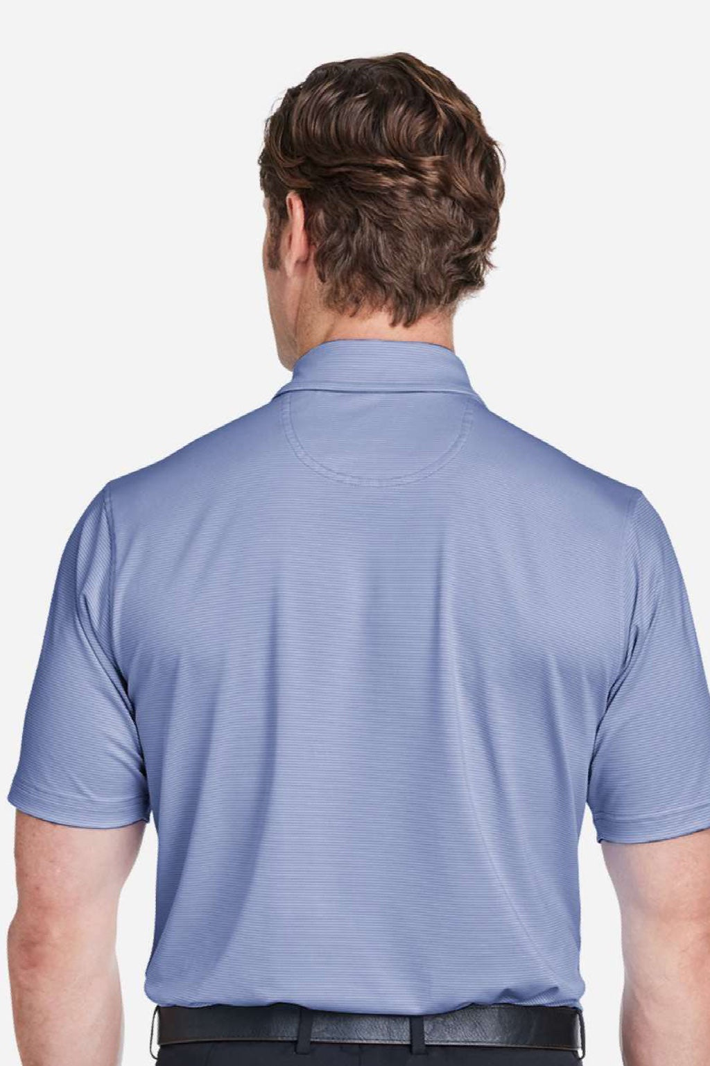 Fairway & Greene I11526 Mens USA Made Mini Stripe Tech Short Sleeve Polo Shirt Marine Blue Model Back