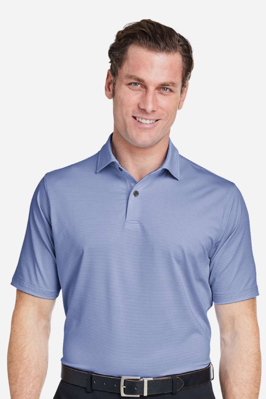 Fairway & Greene I11526 Mens USA Made Mini Stripe Tech Short Sleeve Polo Shirt Marine Blue Model Front