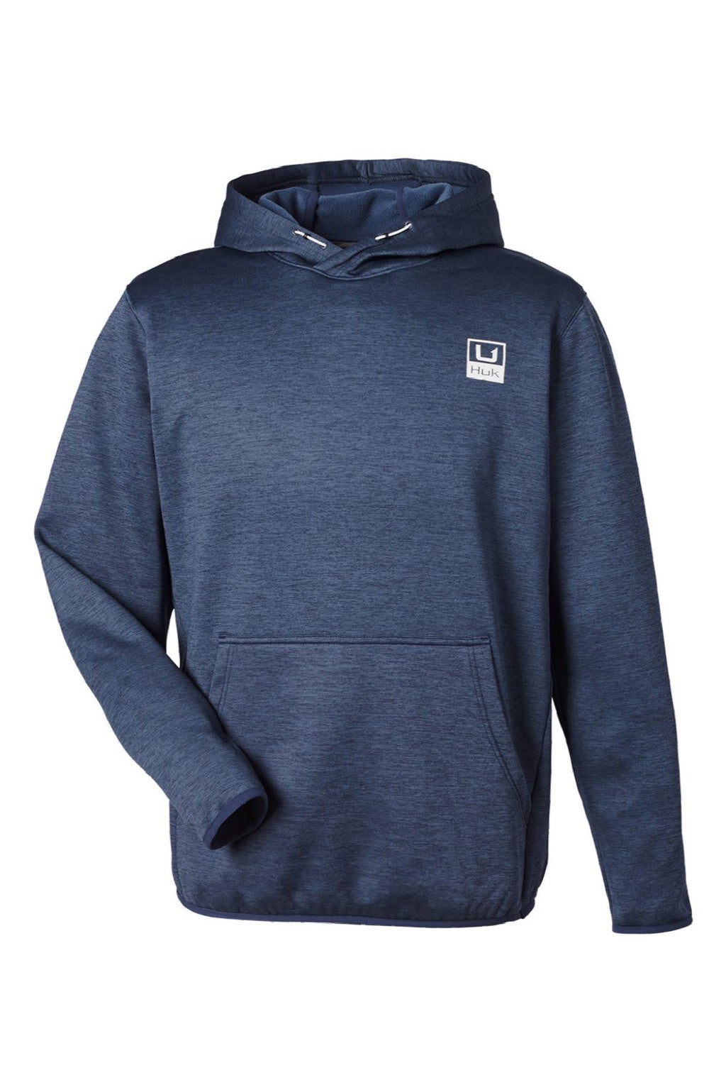 Huk H130093 Mens Performance Fleece Hooded Sweatshirt Hoodie w/ Pouch Pocket Heather Naval Academy Blue Flat Front