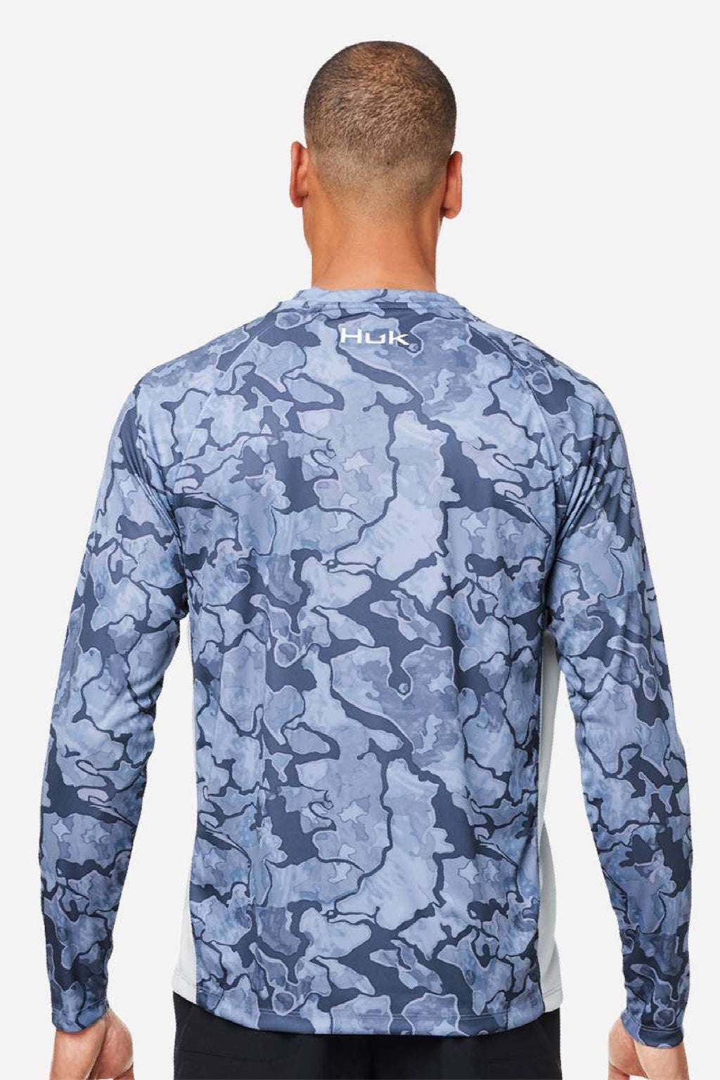 Huk H12L003 Mens LoPro Camo Long Sleeve Crewneck T-Shirt Erie Camo Model Back