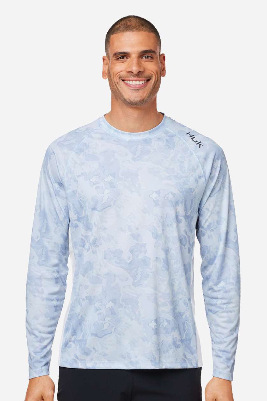 Huk H12L003 Mens LoPro Camo Long Sleeve Crewneck T-Shirt Kenai Blue Model Front