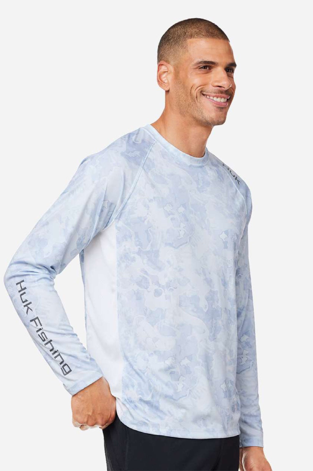 Huk H12L003 Mens LoPro Camo Long Sleeve Crewneck T-Shirt Kenai Blue Model Side