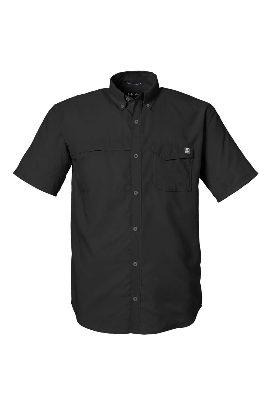 Huk H150171 Mens Tide Point Short Sleeve Button Down Shirt Black Flat Front