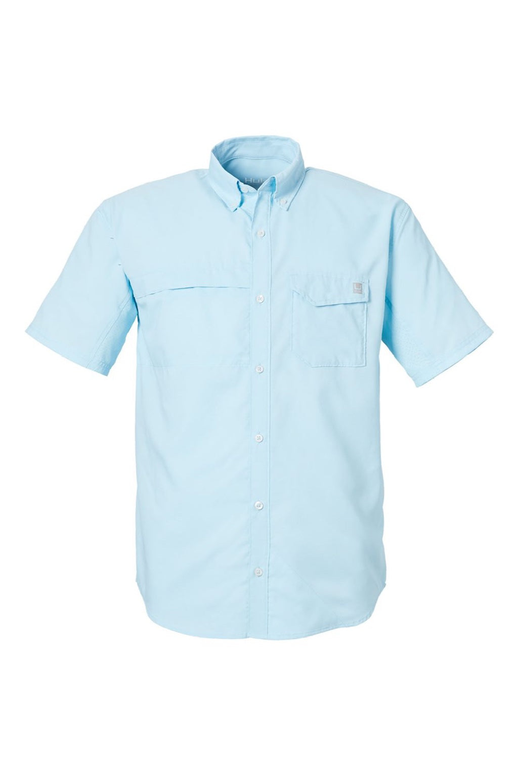 Huk H150171 Mens Tide Point Short Sleeve Button Down Shirt Crystal Blue Flat Front