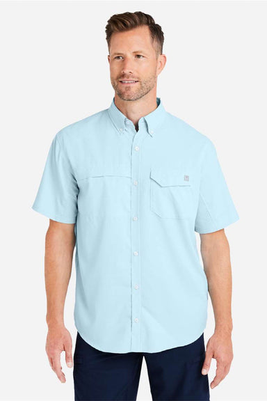 Huk H150171 Mens Tide Point Short Sleeve Button Down Shirt Crystal Blue Model Front