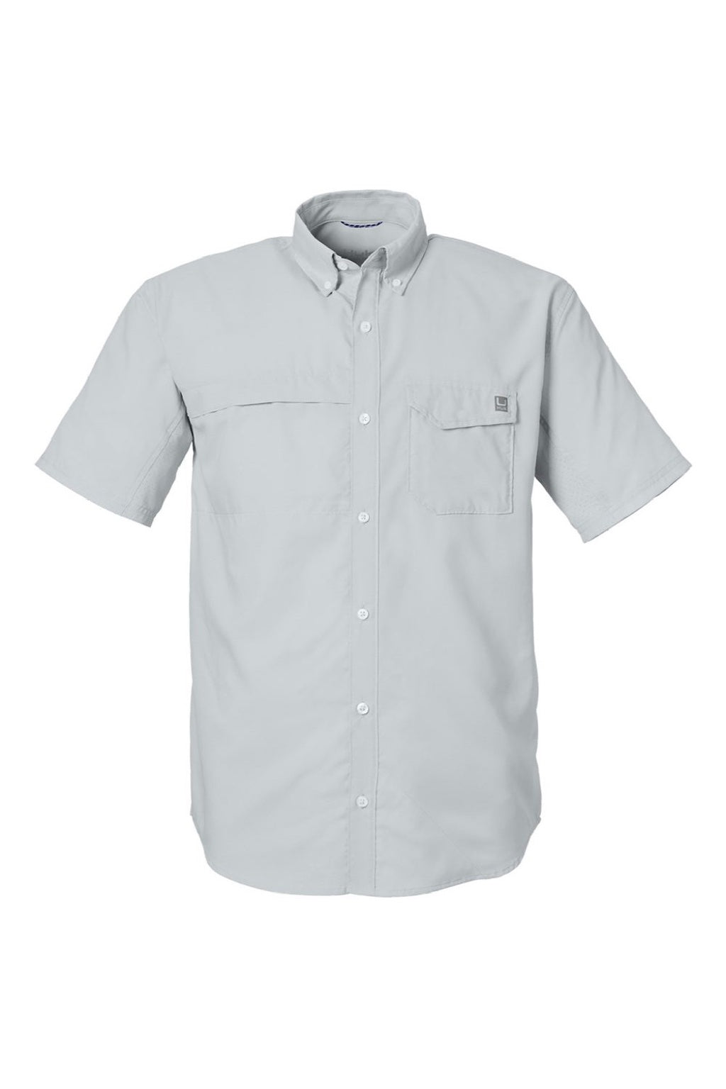 Huk H150171 Mens Tide Point Short Sleeve Button Down Shirt Harbor Mist Grey Flat Front