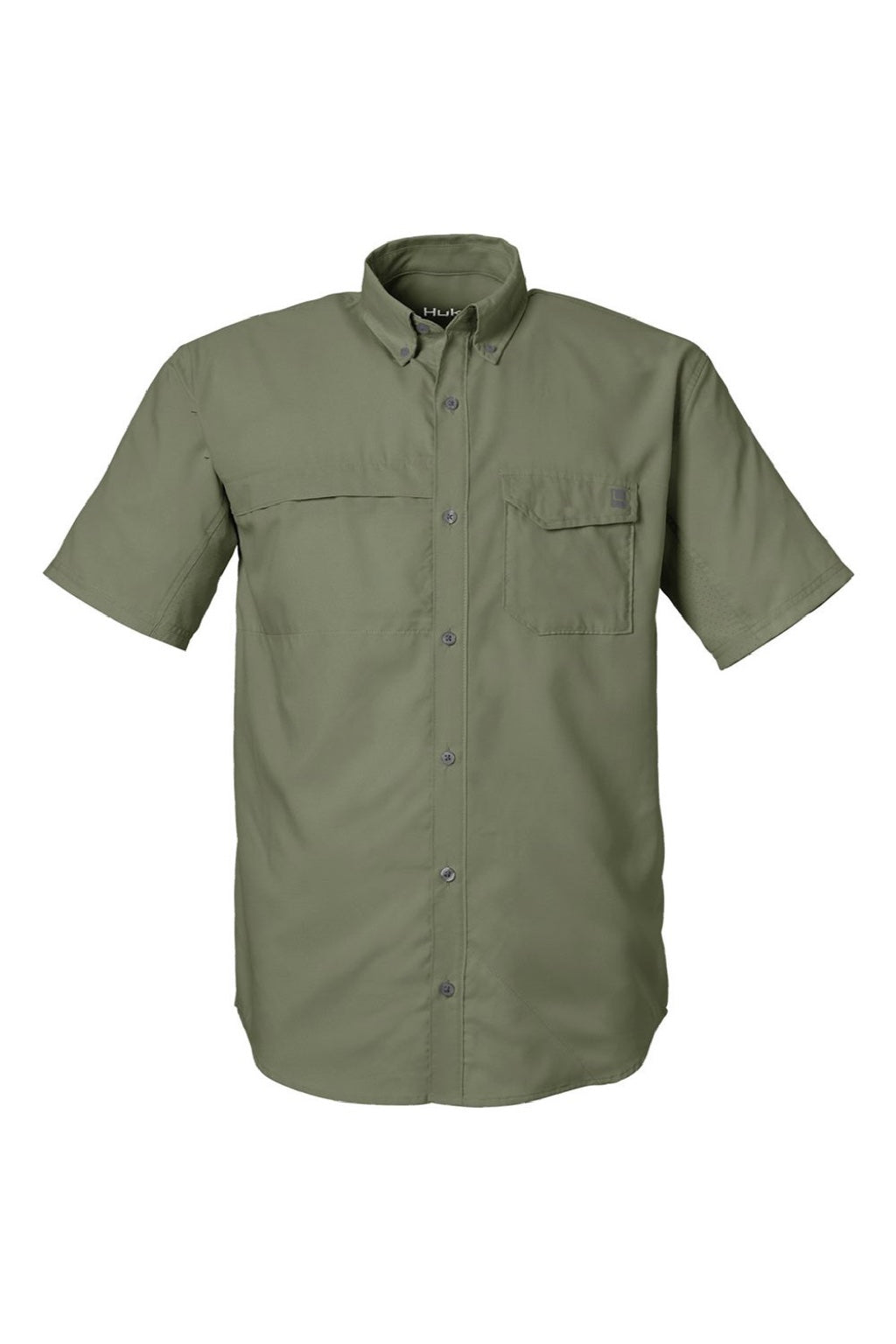 Huk H150171 Mens Tide Point Short Sleeve Button Down Shirt Moss Green Flat Front