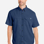 Huk Mens Tide Point Moisture Wicking Short Sleeve Button Down Shirt w/ Pocket - Naval Academy Blue - New