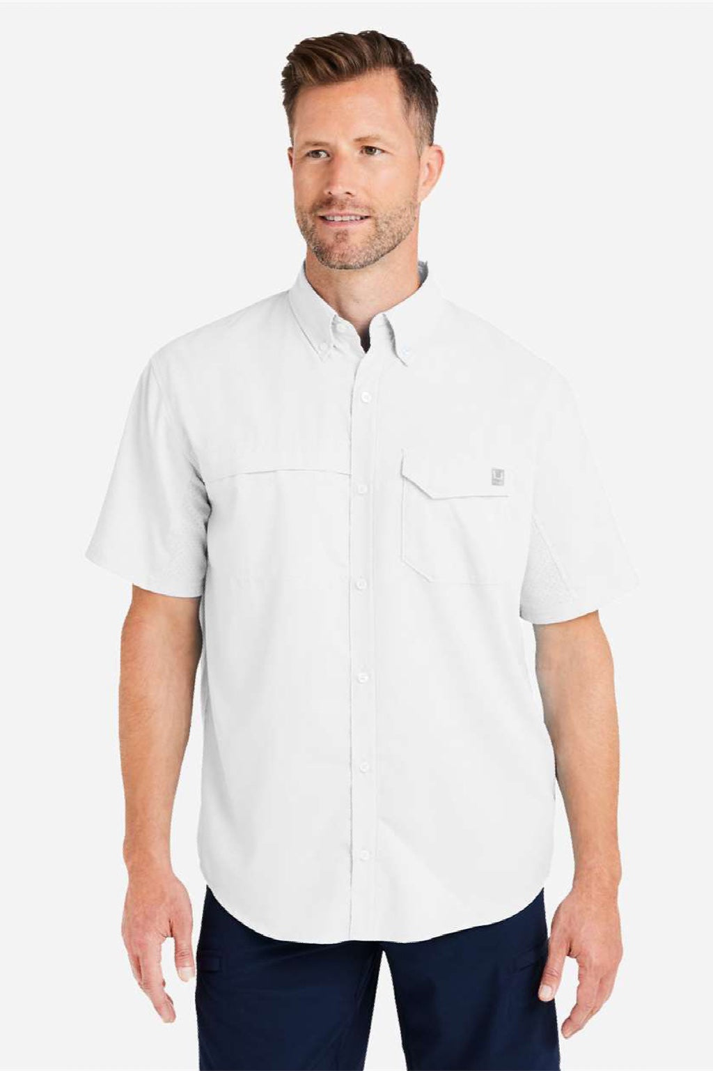 Huk H150171 Mens Tide Point Short Sleeve Button Down Shirt White Model Front