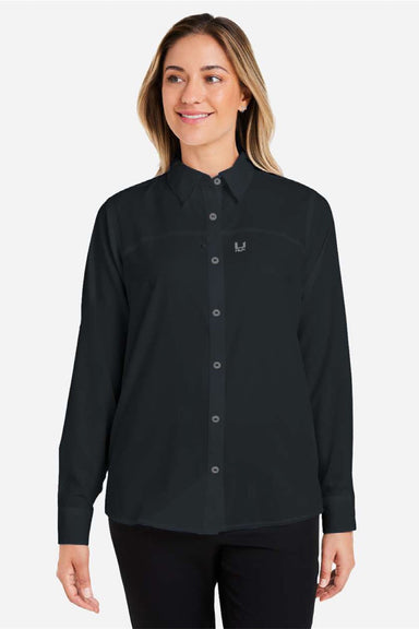Huk H615006 Womens Tide Point Long Sleeve Button Down Shirt Shirt Black Model Front