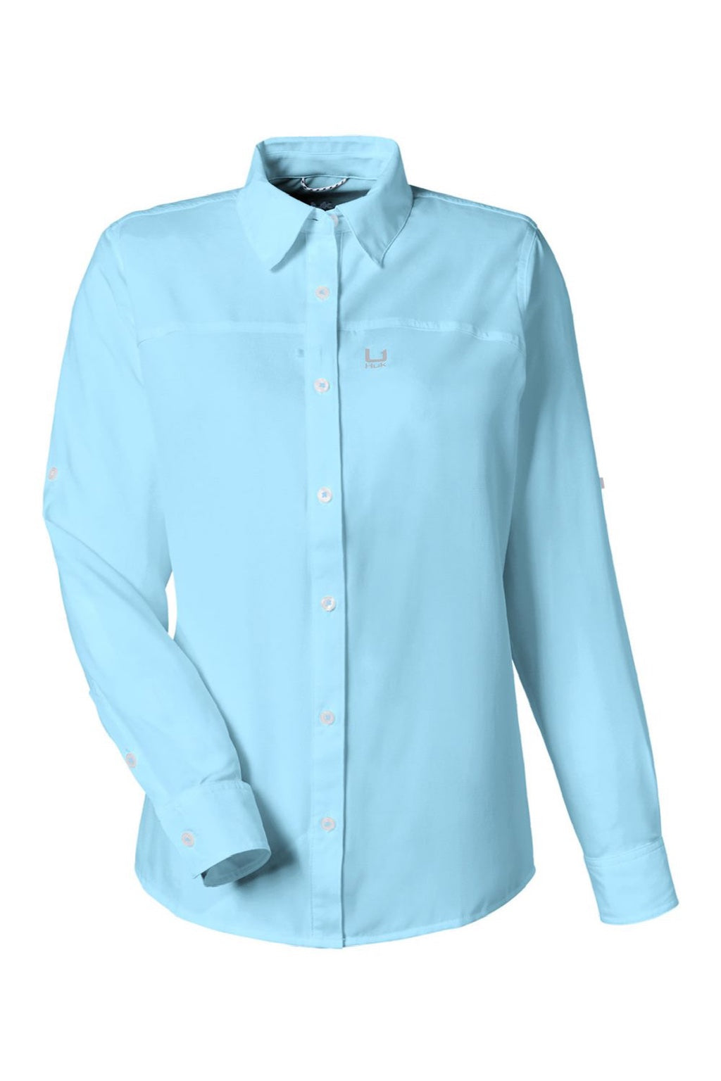 Huk H615006 Womens Tide Point Long Sleeve Button Down Shirt Shirt Crystal Blue Flat Front