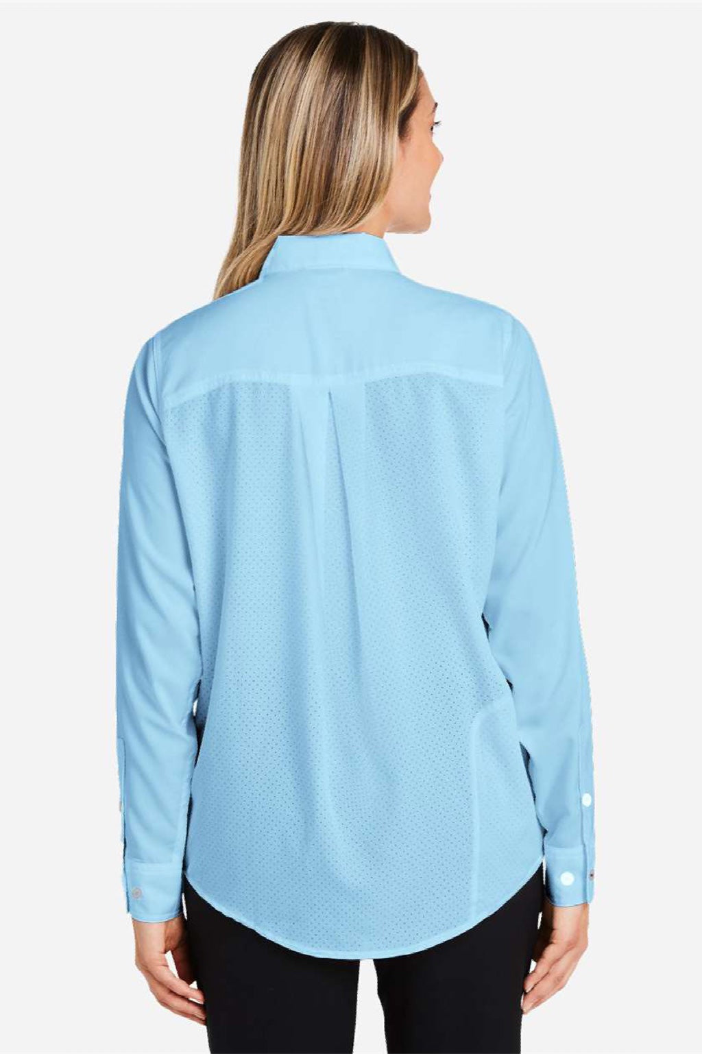 Huk H615006 Womens Tide Point Long Sleeve Button Down Shirt Shirt Crystal Blue Model Back