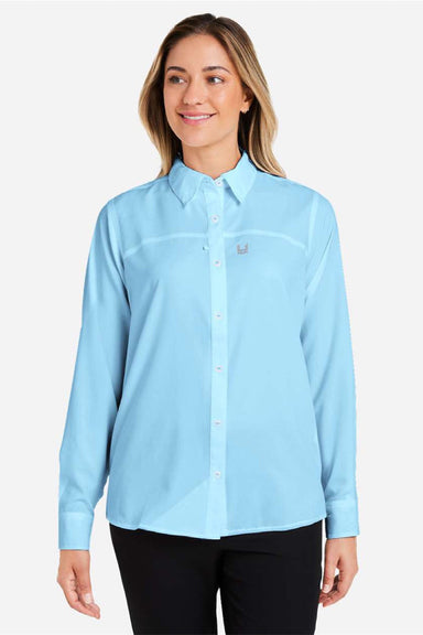 Huk H615006 Womens Tide Point Long Sleeve Button Down Shirt Shirt Crystal Blue Model Front