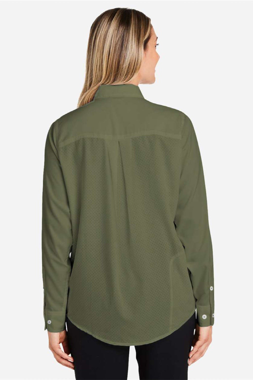 Huk H615006 Womens Tide Point Long Sleeve Button Down Shirt Shirt Moss Green Model Back