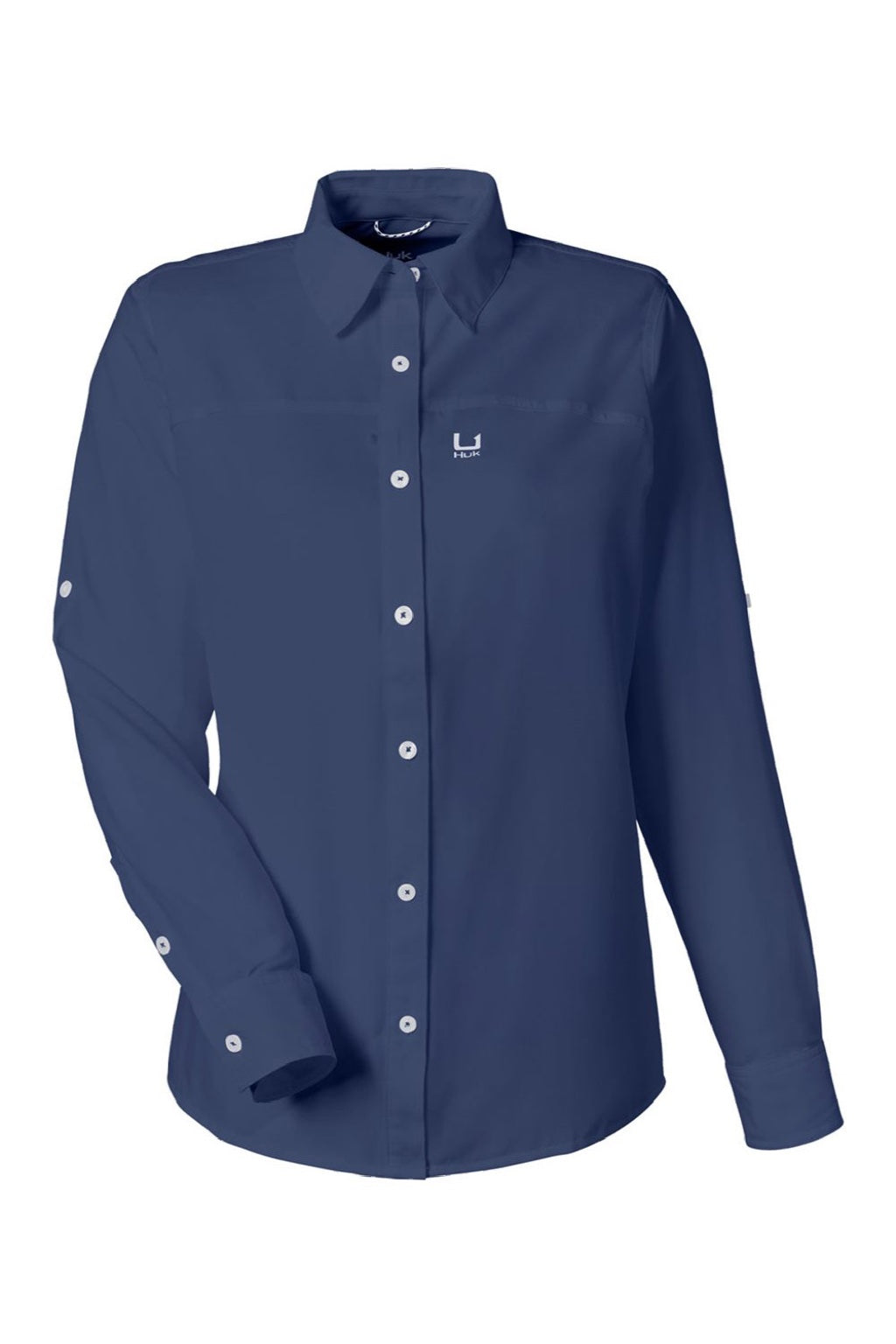 Huk H615006 Womens Tide Point Long Sleeve Button Down Shirt Shirt Naval Academy Blue Flat Front