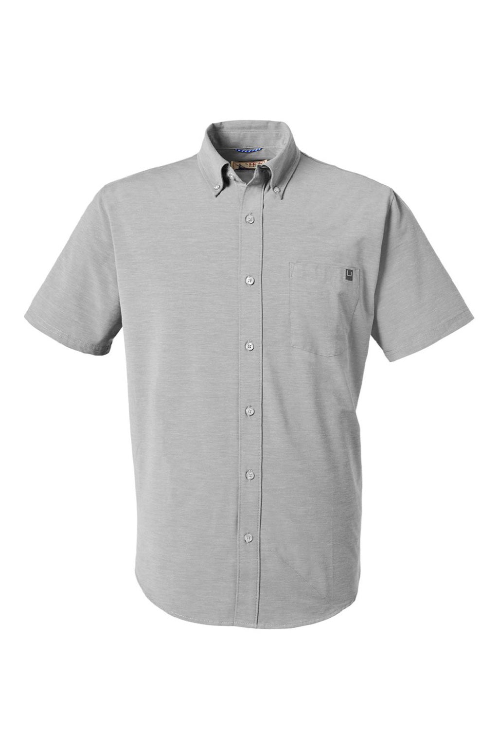 Huk H150154 Mens Kona Short Sleeve Button Down Shirt Harbor Mist Grey Flat Front