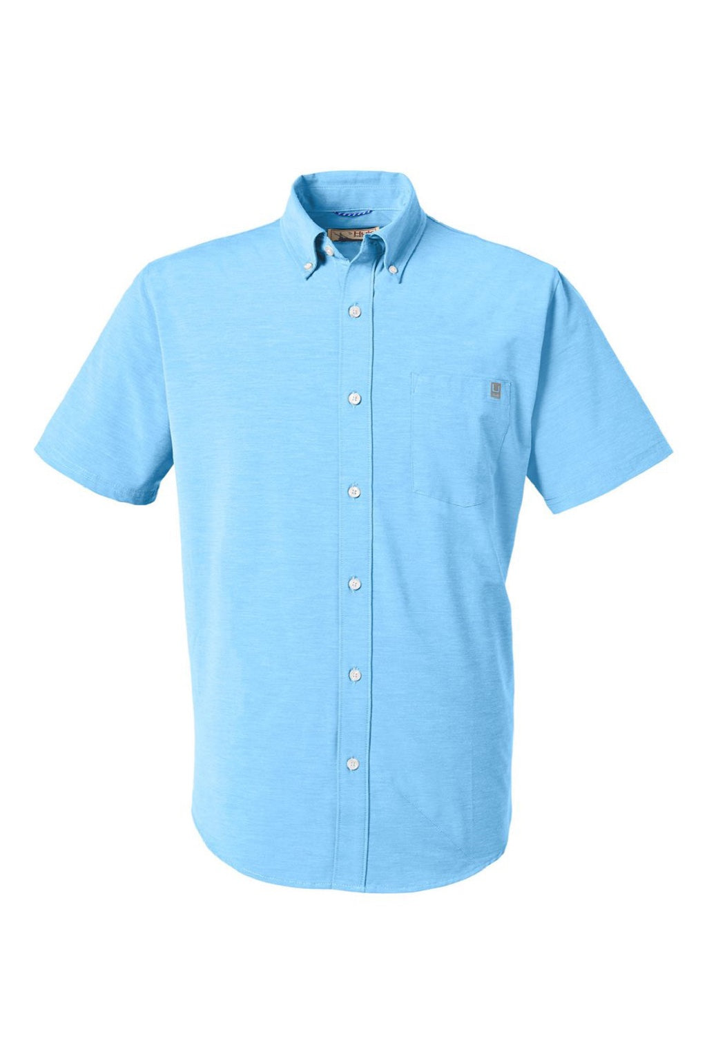 Huk H150154 Mens Kona Short Sleeve Button Down Shirt Marolina Blue Flat Front