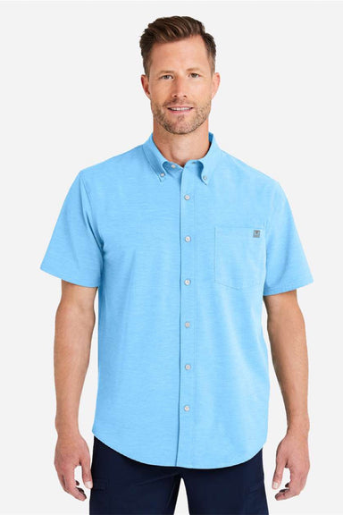 Huk H150154 Mens Kona Short Sleeve Button Down Shirt Marolina Blue Model Front