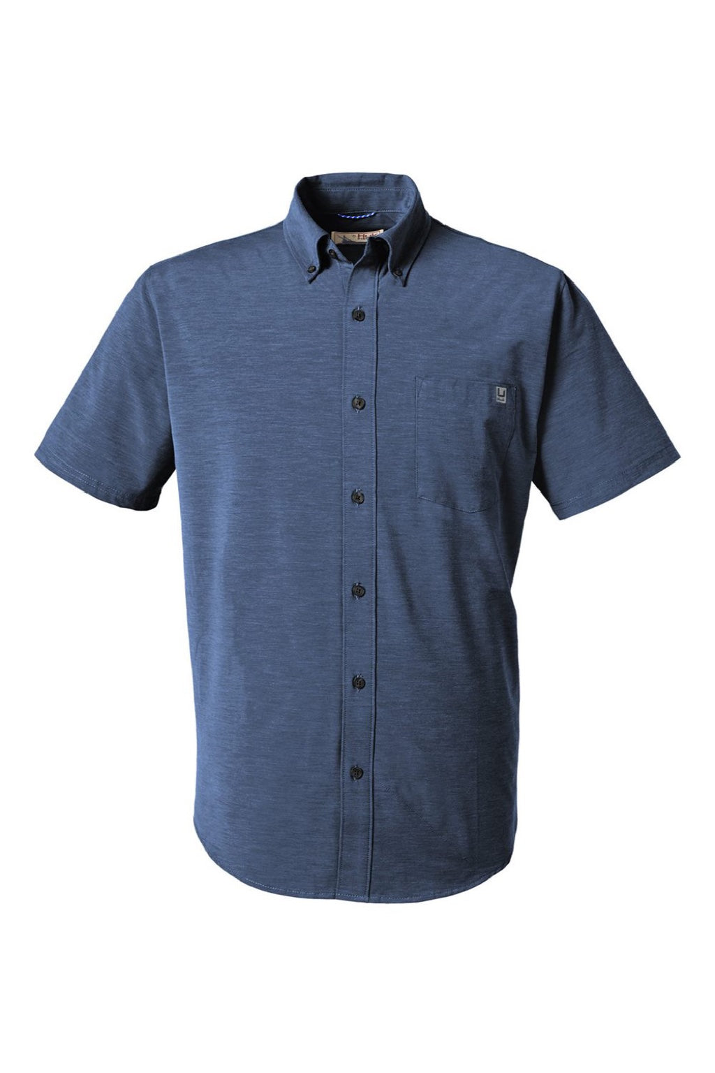 Huk H150154 Mens Kona Short Sleeve Button Down Shirt Naval Academy Blue Flat Front