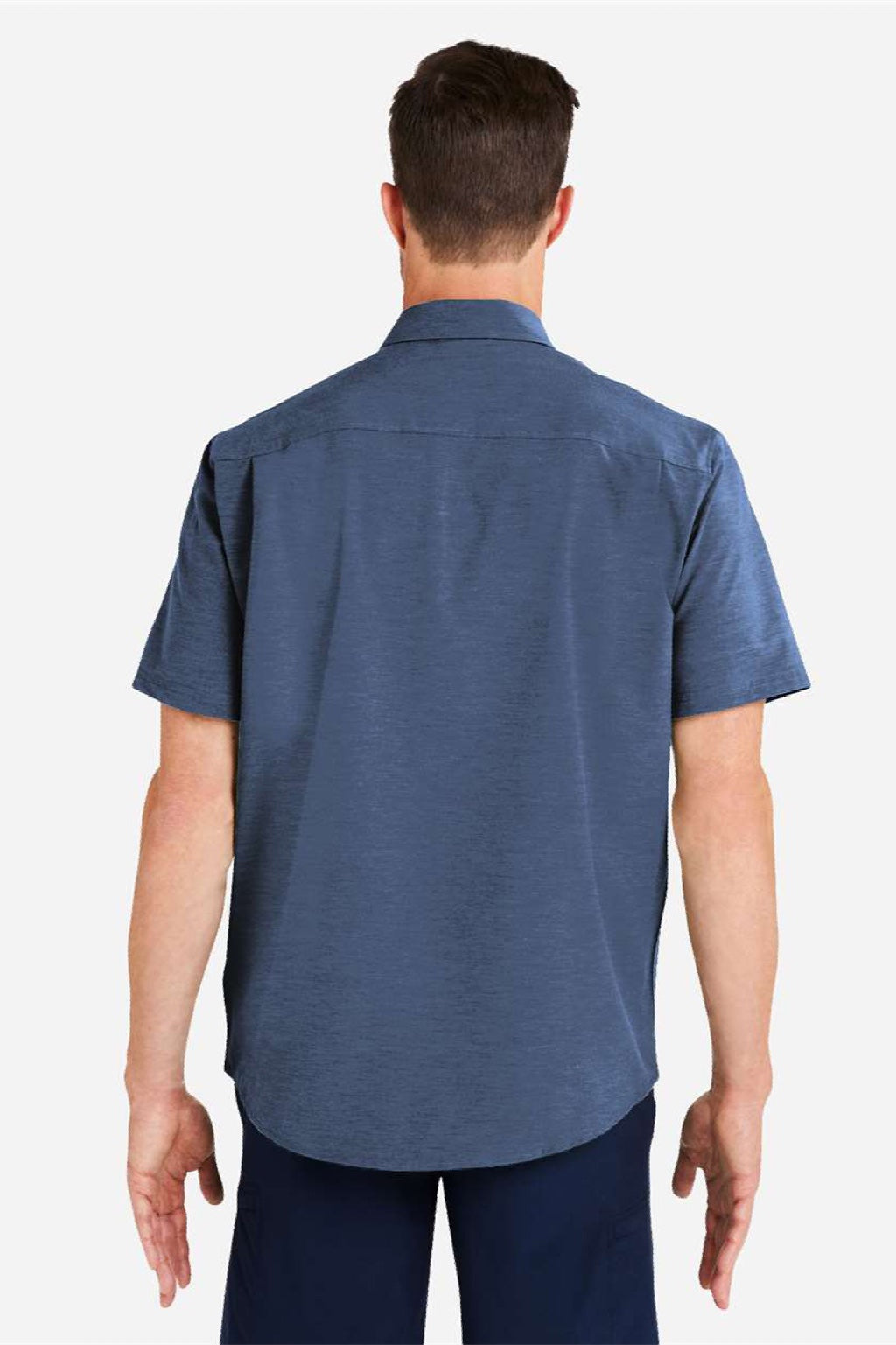 Huk H150154 Mens Kona Short Sleeve Button Down Shirt Naval Academy Blue Model Back
