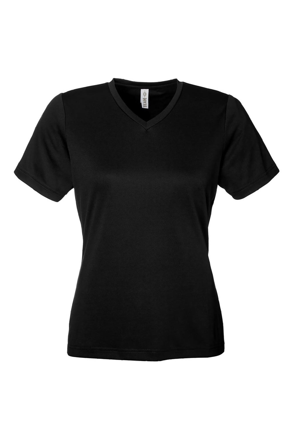 Team 365 TT15W Womens Zone Performance Mesh Short Sleeve V-Neck T-Shirt Black Flat Front