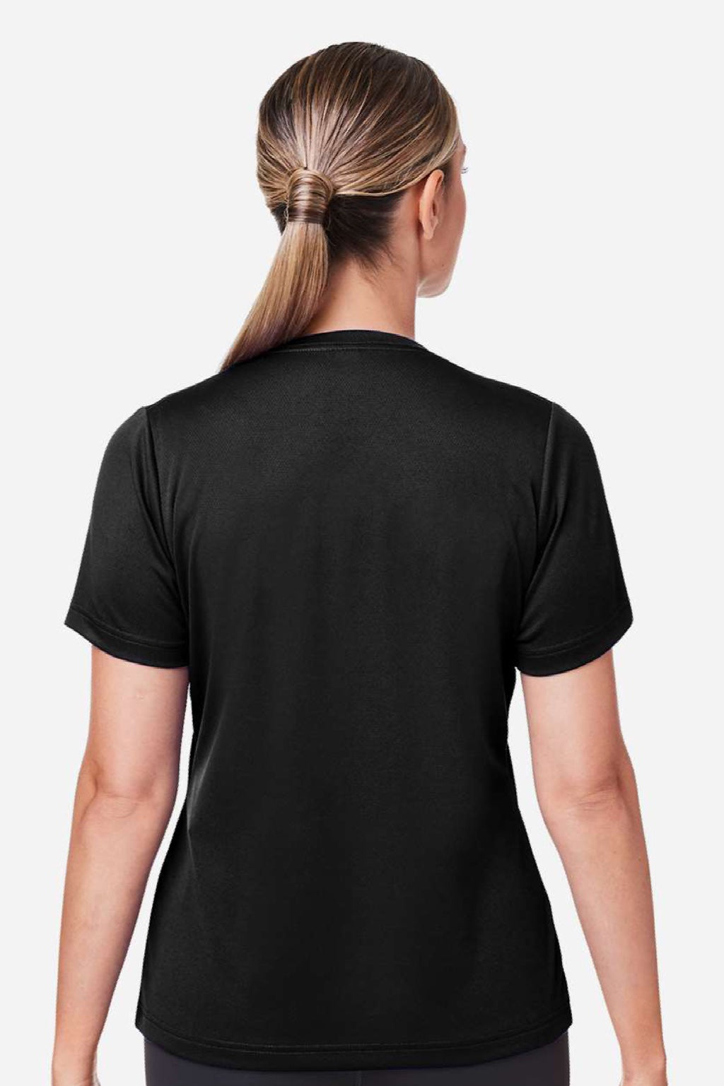 Team 365 TT15W Womens Zone Performance Mesh Short Sleeve V-Neck T-Shirt Black Model Back
