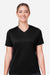 Team 365 TT15W Womens Zone Performance Mesh Short Sleeve V-Neck T-Shirt Black Model Front