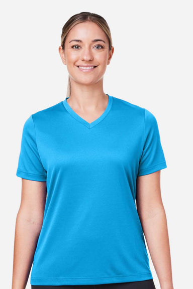 Team 365 TT15W Womens Zone Performance Mesh Short Sleeve V-Neck T-Shirt Electric Blue Model Front