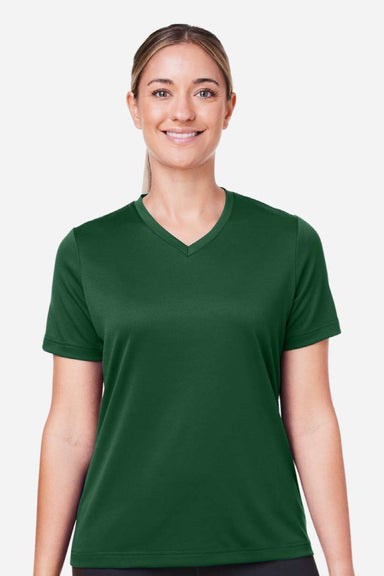 Team 365 TT15W Womens Zone Performance Mesh Short Sleeve V-Neck T-Shirt Dark Green Model Front