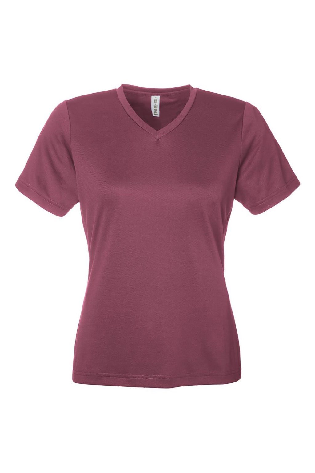 Team 365 TT15W Womens Zone Performance Mesh Short Sleeve V-Neck T-Shirt Dark Maroon Flat Front