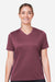 Team 365 TT15W Womens Zone Performance Mesh Short Sleeve V-Neck T-Shirt Dark Maroon Model Front