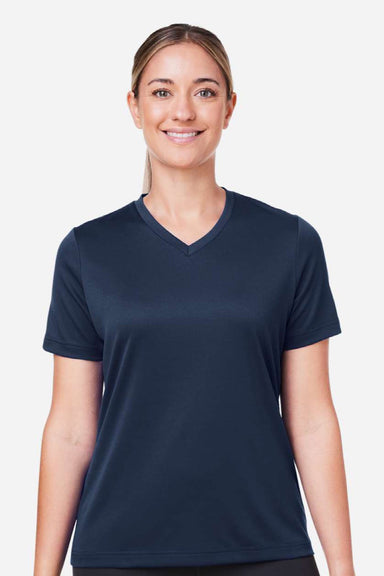 Team 365 TT15W Womens Zone Performance Mesh Short Sleeve V-Neck T-Shirt Dark Navy Blue Model Front