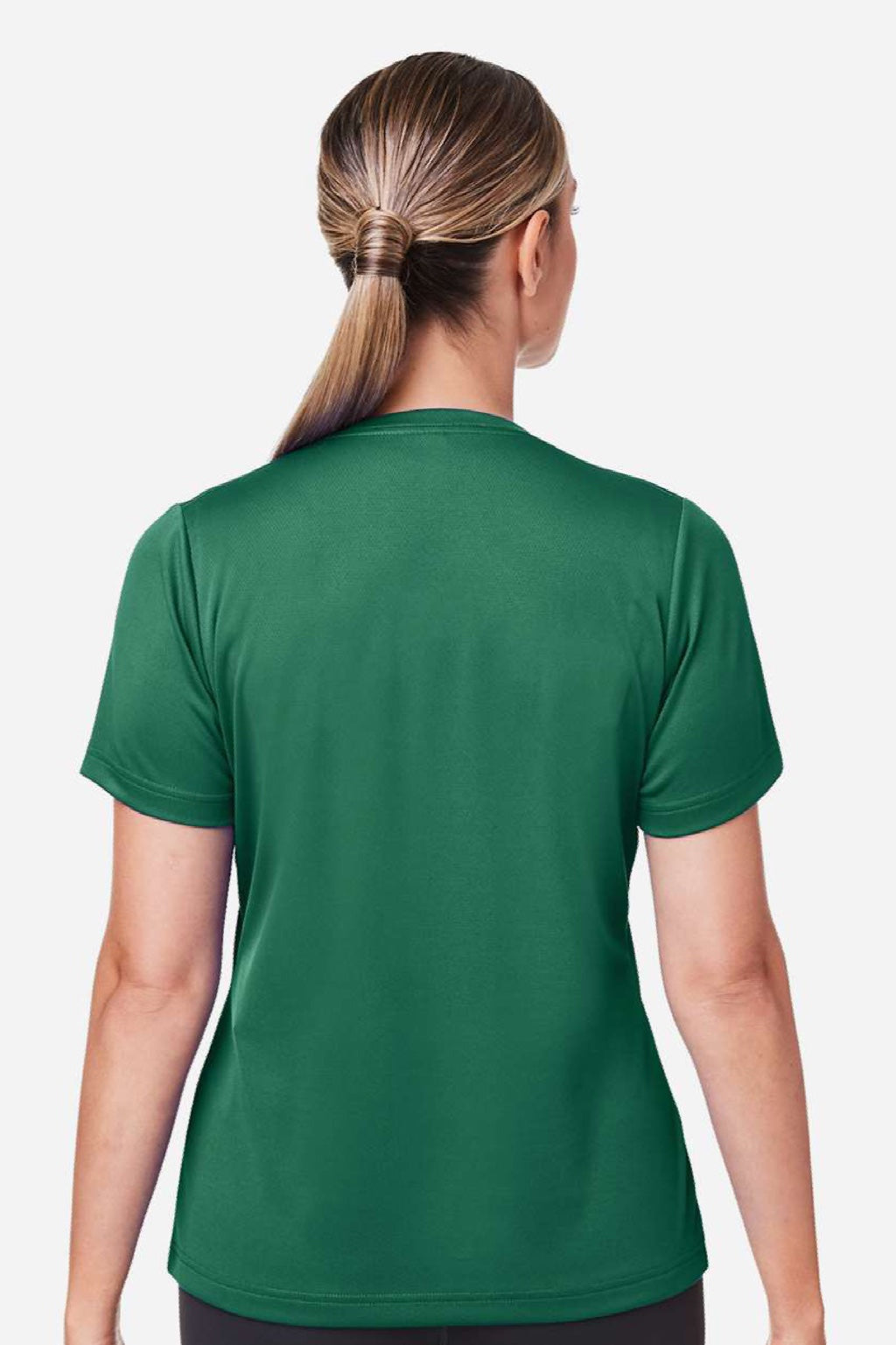 Team 365 TT15W Womens Zone Performance Mesh Short Sleeve V-Neck T-Shirt Forest Green Model Back