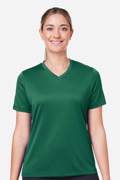 Team 365 TT15W Womens Zone Performance Mesh Short Sleeve V-Neck T-Shirt Forest Green Model Front