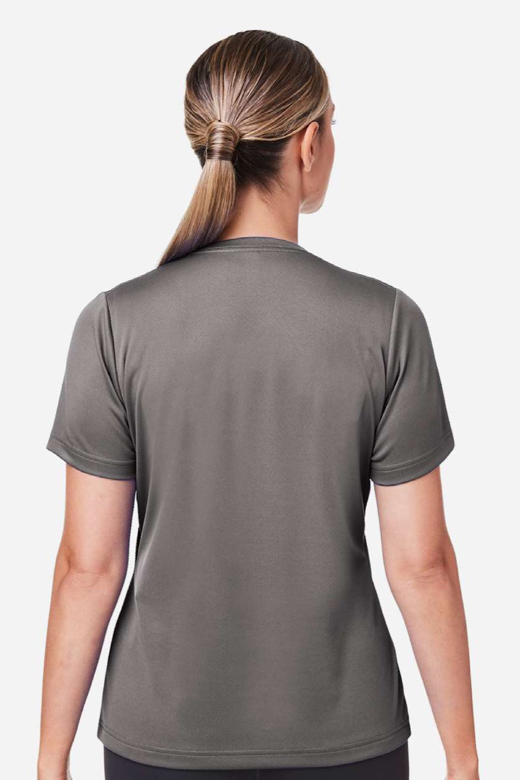 Team 365 TT15W Womens Zone Performance Mesh Short Sleeve V-Neck T-Shirt Graphite Grey Model Back