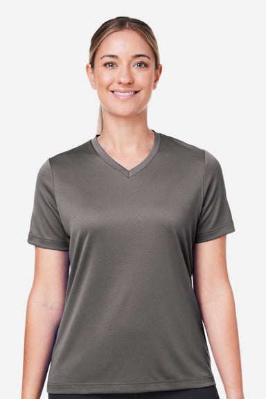 Team 365 TT15W Womens Zone Performance Mesh Short Sleeve V-Neck T-Shirt Graphite Grey Model Front