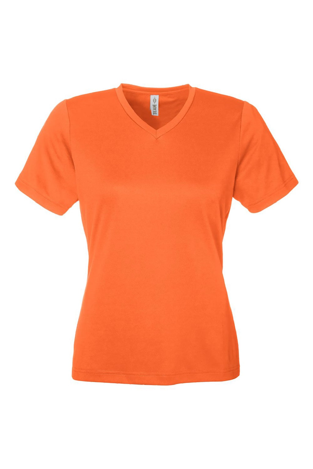 Team 365 TT15W Womens Zone Performance Mesh Moisture Wicking Short Sleeve V-Neck T-Shirt Orange Flat Front